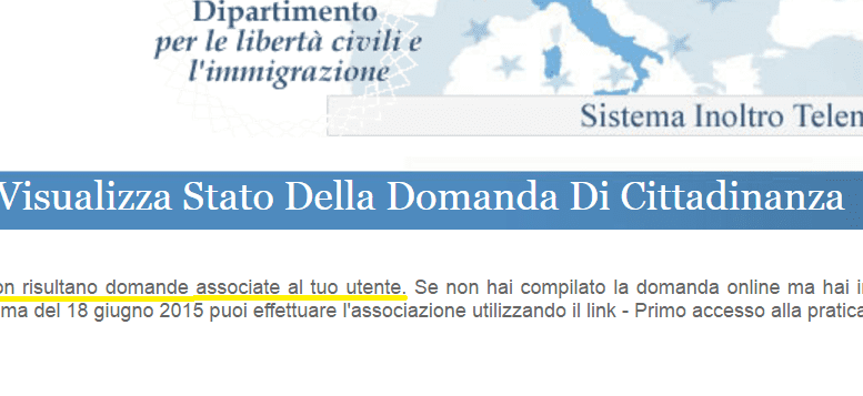 Non Risultano Domande Associate Al Tuo Utente Cittadinanza